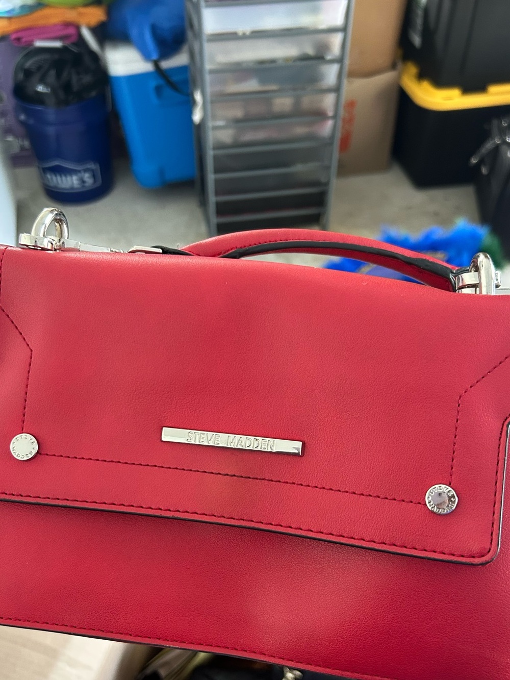 Steve Madden Red Top-Handle Satchel with Silver Hardware